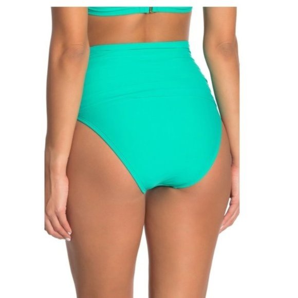 Athena Solid High Waist Ruched Bikini Bottoms - Picture 2 of 8